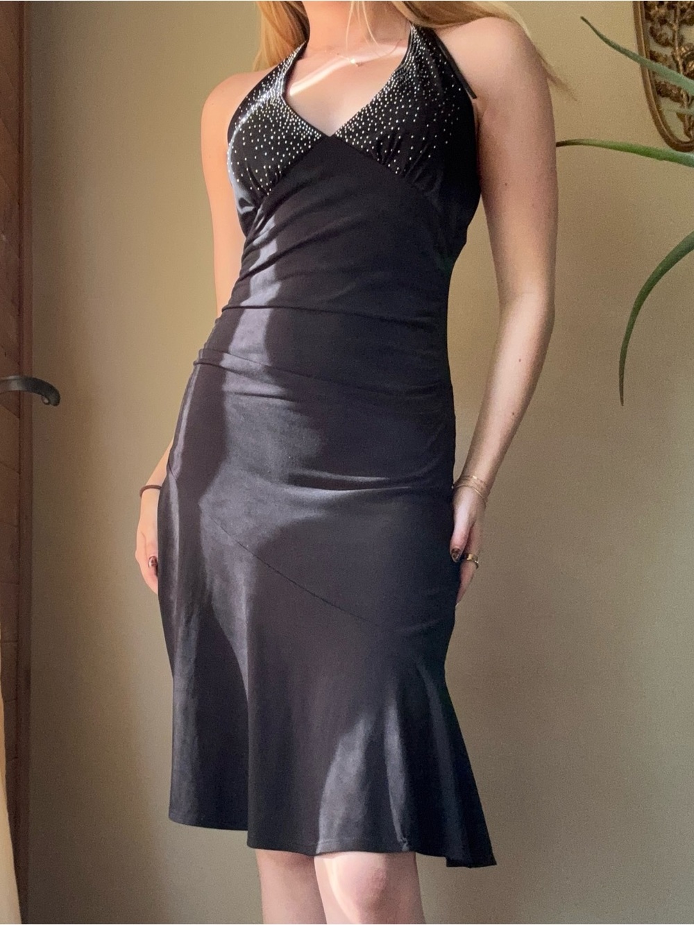 Ruby Rox Y2K Black Halter Dress with Rhinestone Details - Picture 7 of 8